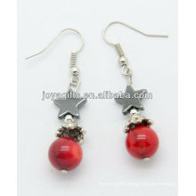Wholesale red coral with hematite star earring